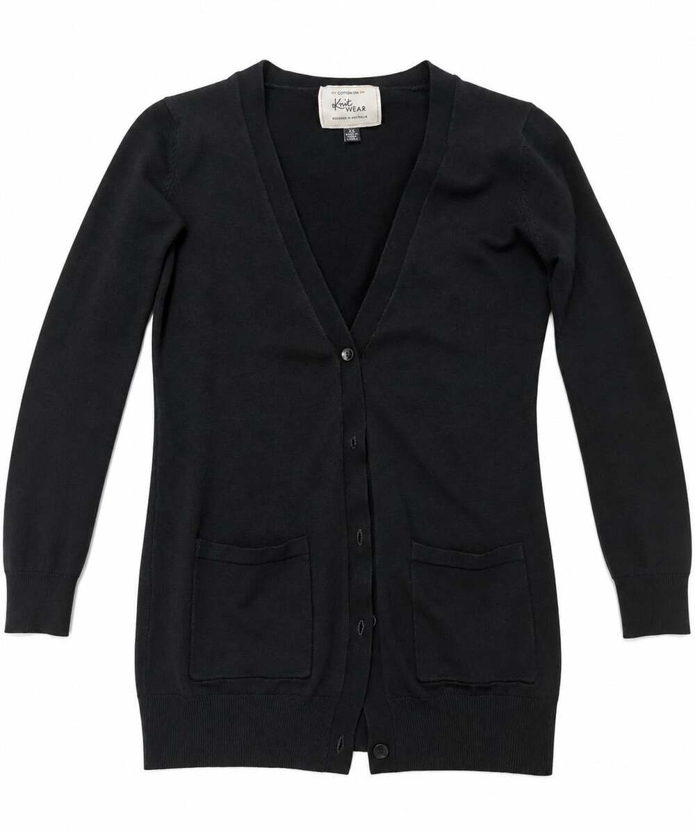 Cotton On Black Longline Cardigan XS Button Front V Neck Pockets
